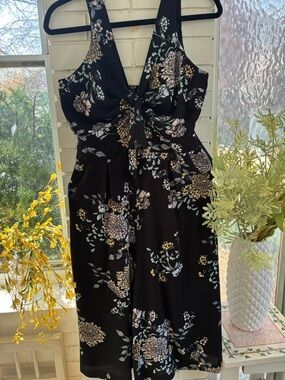 Black Floral Tie-Front Jumpsuit